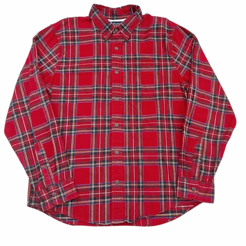 Abercrombie & Fitch Mens XL Red Tartan Plaid Soft A&F Flannel Button Down Shirt